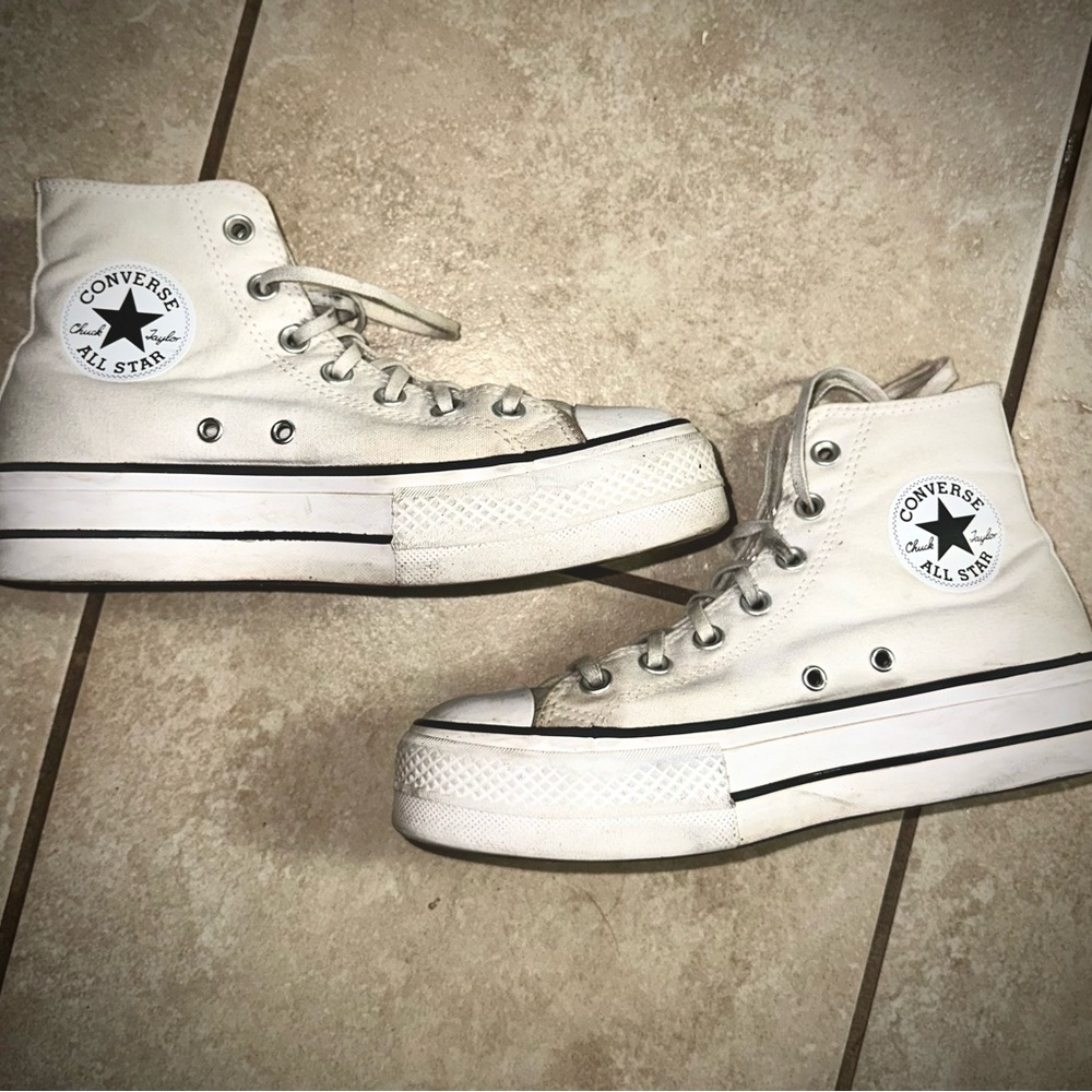 Women’s Converse Platform White High Tops with Black Details